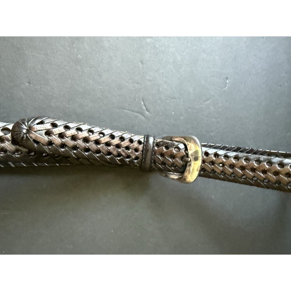 Brighton Mens Sz 36 Brown Hand Woven Leather Belt With Silver-Tone Buckle